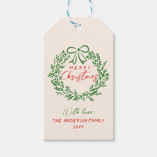 Retro Red Hand plockade Ribbon Wand God jul Presentetikett (Framsidan)