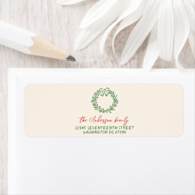 Retro Red Hand plockade Ribbon Wand God jul Returadress Etikett (Insitu)