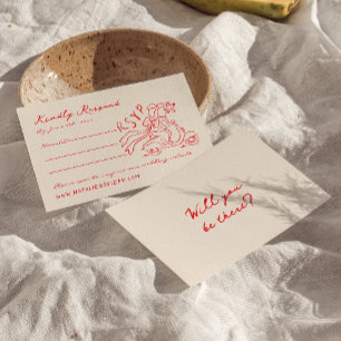 Retro Red Hand skriftlig ritad Quirky Cute Bröllop OSA Kort