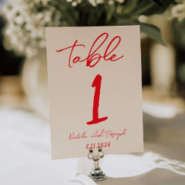 Retro Red Hand Written Wedding Table Number Inbjudningar