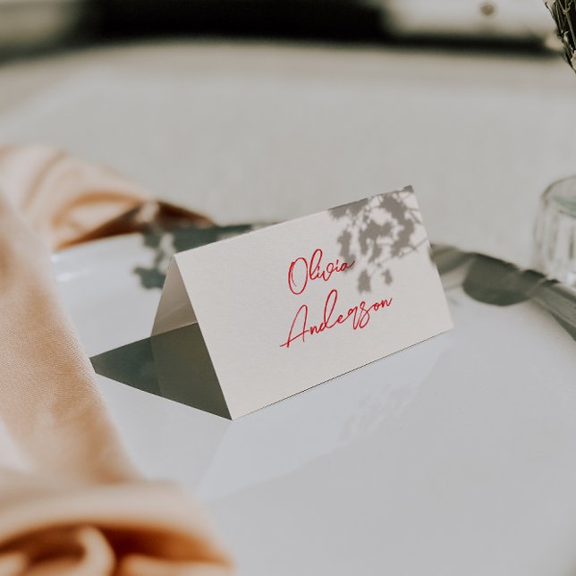 Retro Red Hand Written Whimsy Wedding Place Cards Bordsnummer (Skapare uppladdad)