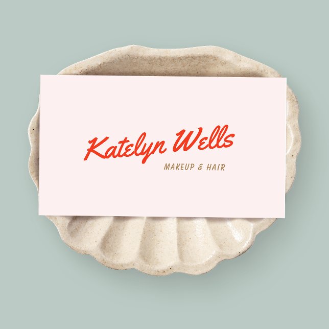 Retro Red Handskriftlig skripttypografi, Rosa Visitkort (Skapare uppladdad)