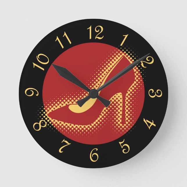 Retro Red High Heel Shoe Round Clock Rund Klocka (Framsida)