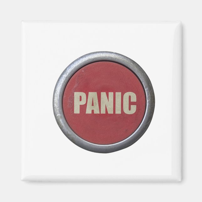 Retro Red Industrial Panic Button Magnet (Framsidan)