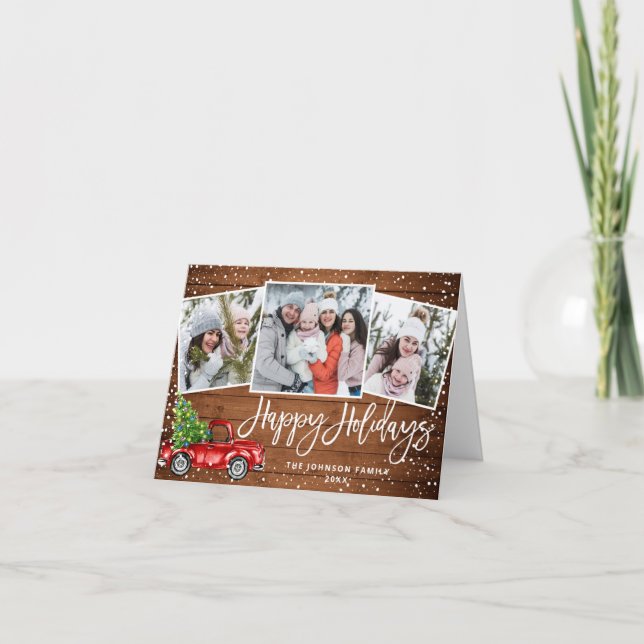 Retro Red Lastbil 3 PHOTO jul, Hälsning, påsatt Helgkort (Framsida)