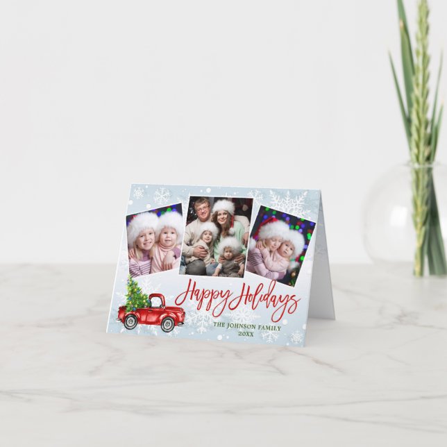 Retro Red Lastbil 4 PHOTO jul, Hälsning, påsatt Helgkort (Framsida)