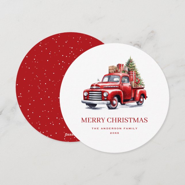Retro Red Lastbil God jul-kort Julkort (Fram/baksida)
