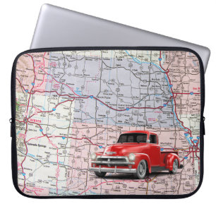 Retro Red Lastbil i USA Karta Laptop Fodral
