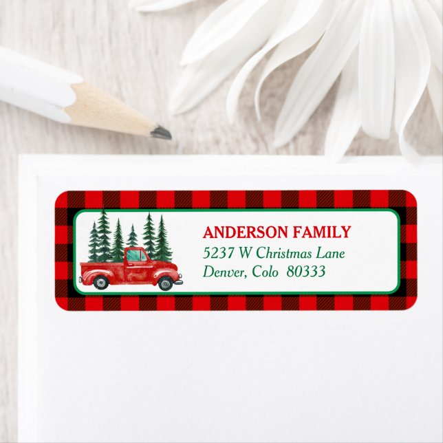 Retro Red Lastbil Julgran Returadress Returadress Etikett (Insitu)