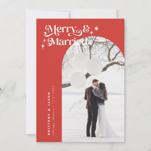 Retro Red Merry & Married Photo Helgdag Card Julkort