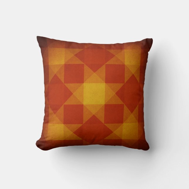 Retro Red och gult diamant mönster Kudde (Framsida)