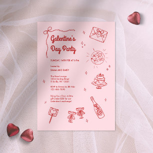 Retro Red och Rosa Galentines Party Inbjudningar