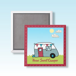 Retro Red och Teal Camper Magnet