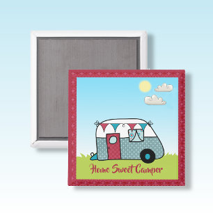 Retro Red och Teal Camper Magnet