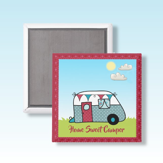 Retro Red och Teal Camper Magnet (Skapare uppladdad)