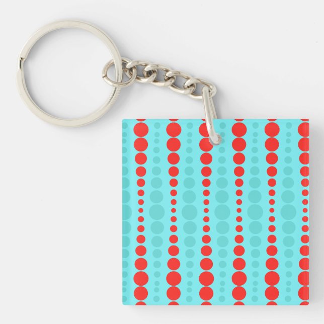 Retro Red och Turcoise Dots Acrylic Keychain (Framsidan)