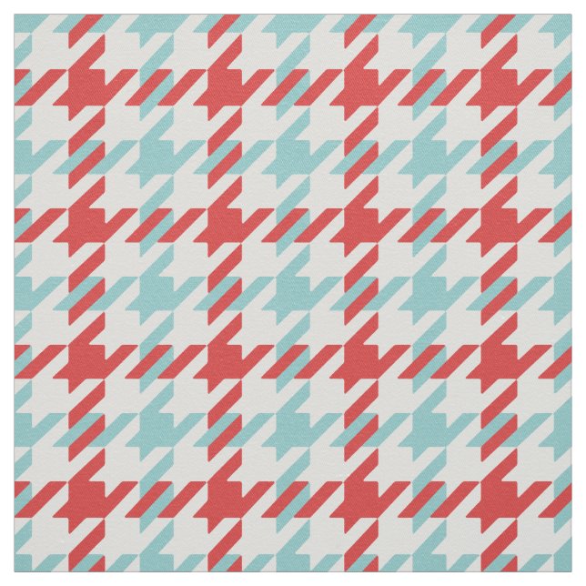 Retro red och turkos houndstooth plaid mönster tyg (Provkarta)