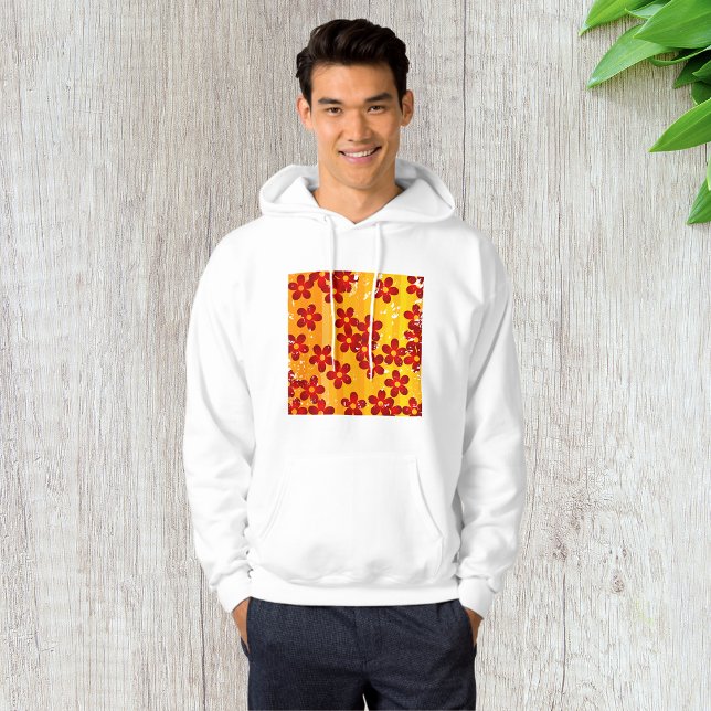 Retro Red Orange Blommigt Hoodie (Skapare uppladdad)