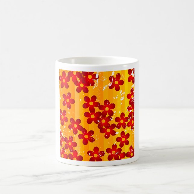 Retro Red Orange Blommigt Kaffemugg (Skapare uppladdad)