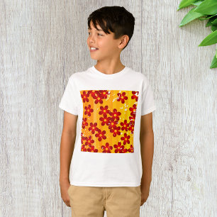 Retro Red Orange Blommigt T Shirt