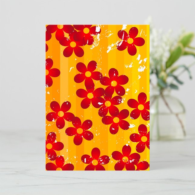 Retro Red Orange Floral Inbjudningar (Skapare uppladdad)