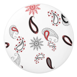 Retro Red Paisley keramisk knopp