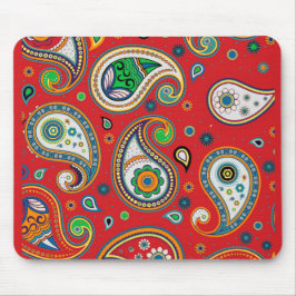 Retro Red Paisley Print Thick Computer Mousepad Musmatta