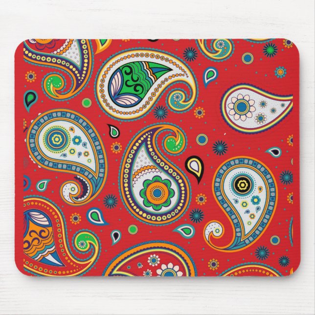 Retro Red Paisley Print Thick Computer Mousepad Musmatta (Framsidan)