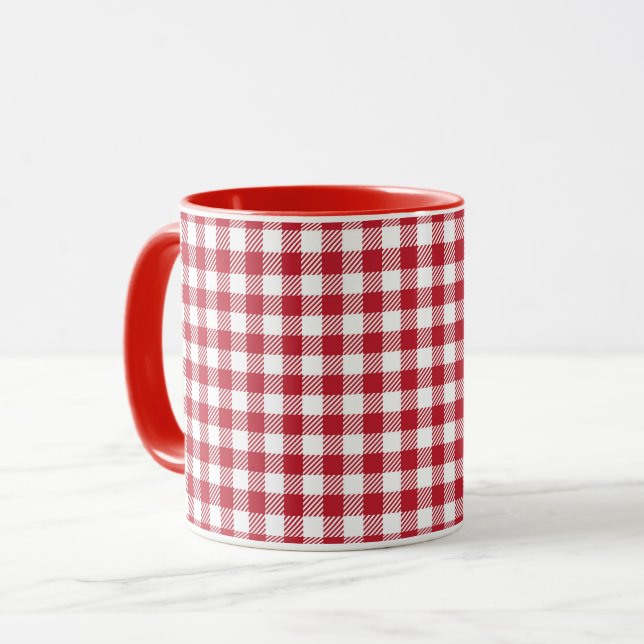 Retro Red Picnic Check Farmhouse Design Mugg (Framsida vänster)