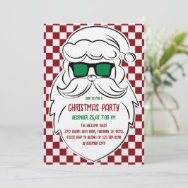 Retro Red Pink Checkered Santa Claus Christmas Inbjudningar