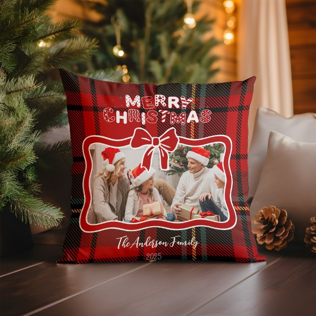 Retro Red Plaid Whimsical Christmas  Kudde (Skapare uppladdad)