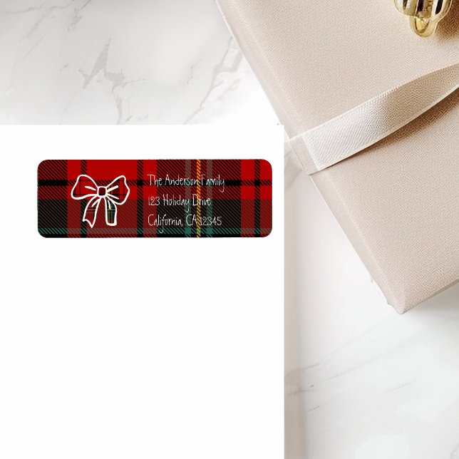 Retro Red Plaid Whimsical Christmas  Returadress Etikett (Skapare uppladdad)