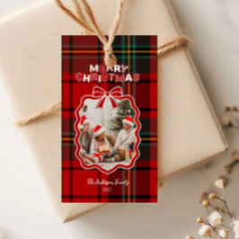 Retro Red Plaid Whimsical Holiday  Presentetikett