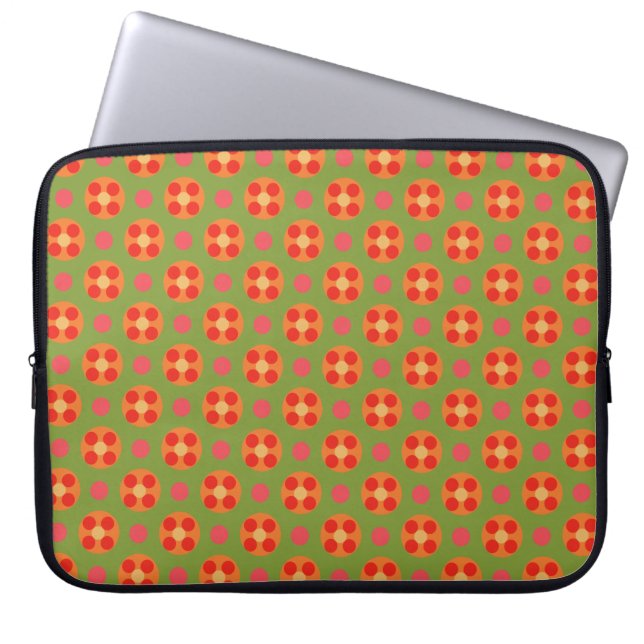 Retro Red Poppies och Polka dots Laptop sleeve (Framsidan)