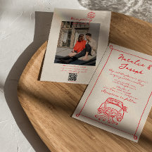 Retro Red QR-kod, skrivet foto Bröllop i Hand ploc