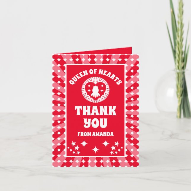 Retro Red Queen of Hearts Birthday Tack you Card (Framsida)