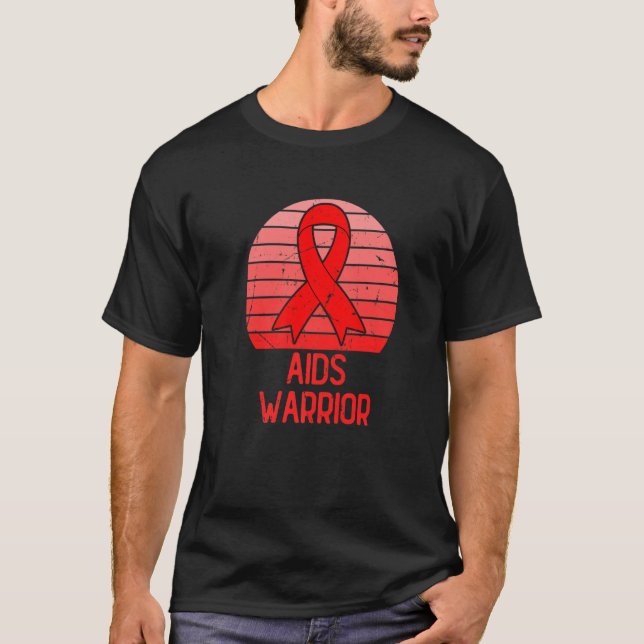 Retro Red Ribbon World Aids Day Awareness Costume T Shirt (Framsida)