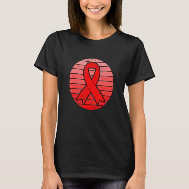 Retro Red Ribbon World Aids Day Awareness Costume T Shirt (Framsida)