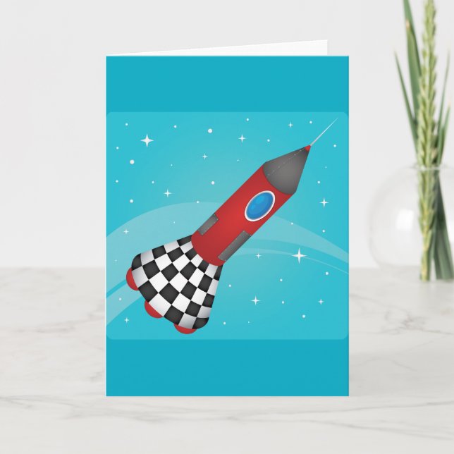 Retro Red Rocket Ship in Space Galactic Kort (Framsida)