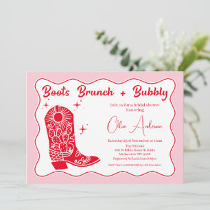 Retro Red Rosa Boots Brunch BubLY Möhippa Inbjudningar