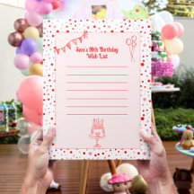 Retro Red Rosa Children's Birthday Wish List Pappe