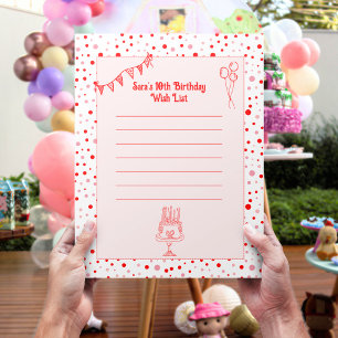 Retro Red Rosa Children's Birthday Wish List Pappe