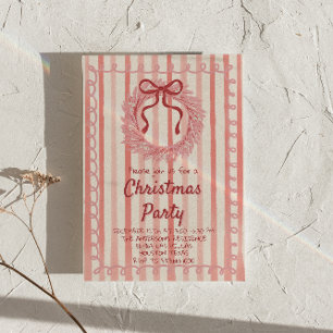 Retro Red Rosa Drawn jul Bow Wand Party Inbjudningar