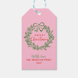 Retro Red Rosa Hand plockade Ribbon God jul Presentetikett