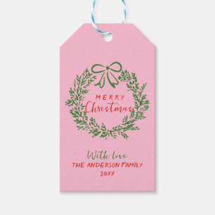 Retro Red Rosa Hand plockade Ribbon God jul Presentetikett