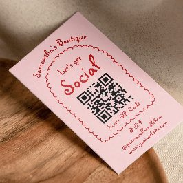 Retro Red Rosa Handwrite Girly Whimsical QR-kod Visitkort