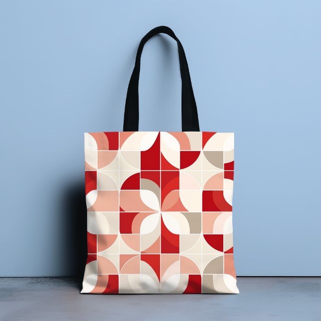 Retro Red Rosa White Mid Century Bauhaus Mönster Tygkasse (Skapare uppladdad)