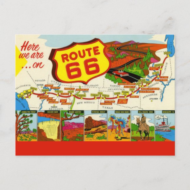 Retro Red Route 66 Vykort (Framsida)