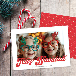 Retro Red Script Feliz Navidad Ett Foto Julkort