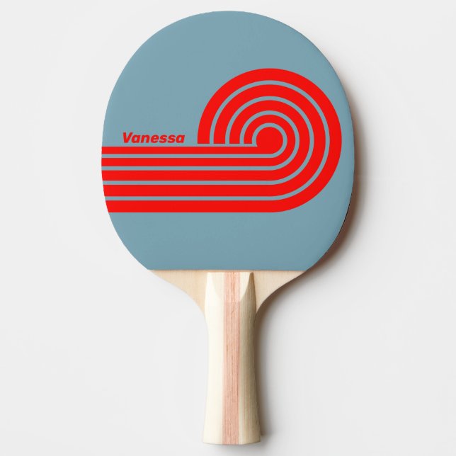 Retro Red Sea Curl-ränder med namn Pingisracket (Framsidan)